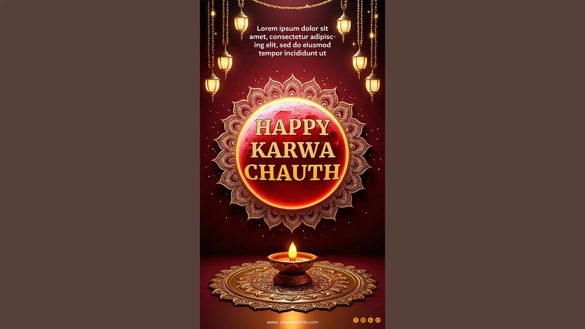 Radiant Red Karwa Chauth Instagram Story Card with Glowing Diya